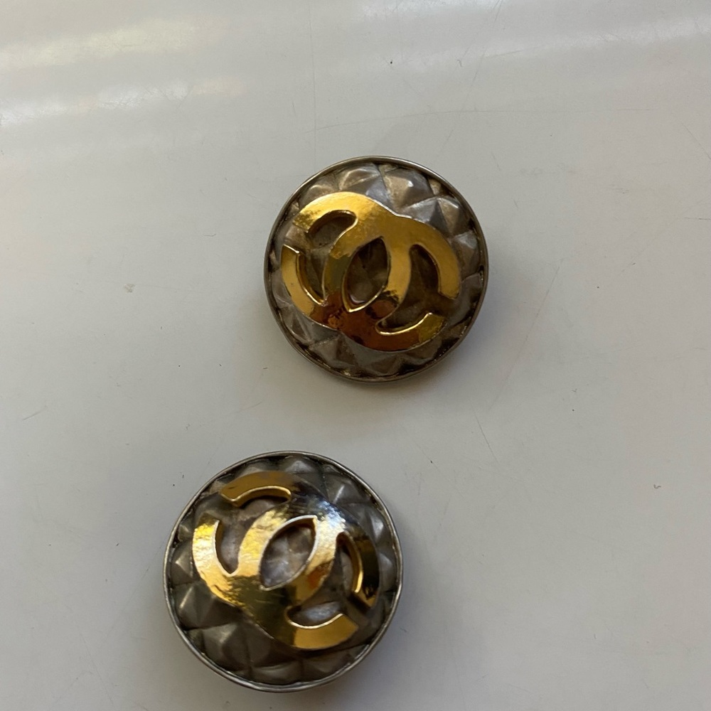 Vintage CC button clip earrings